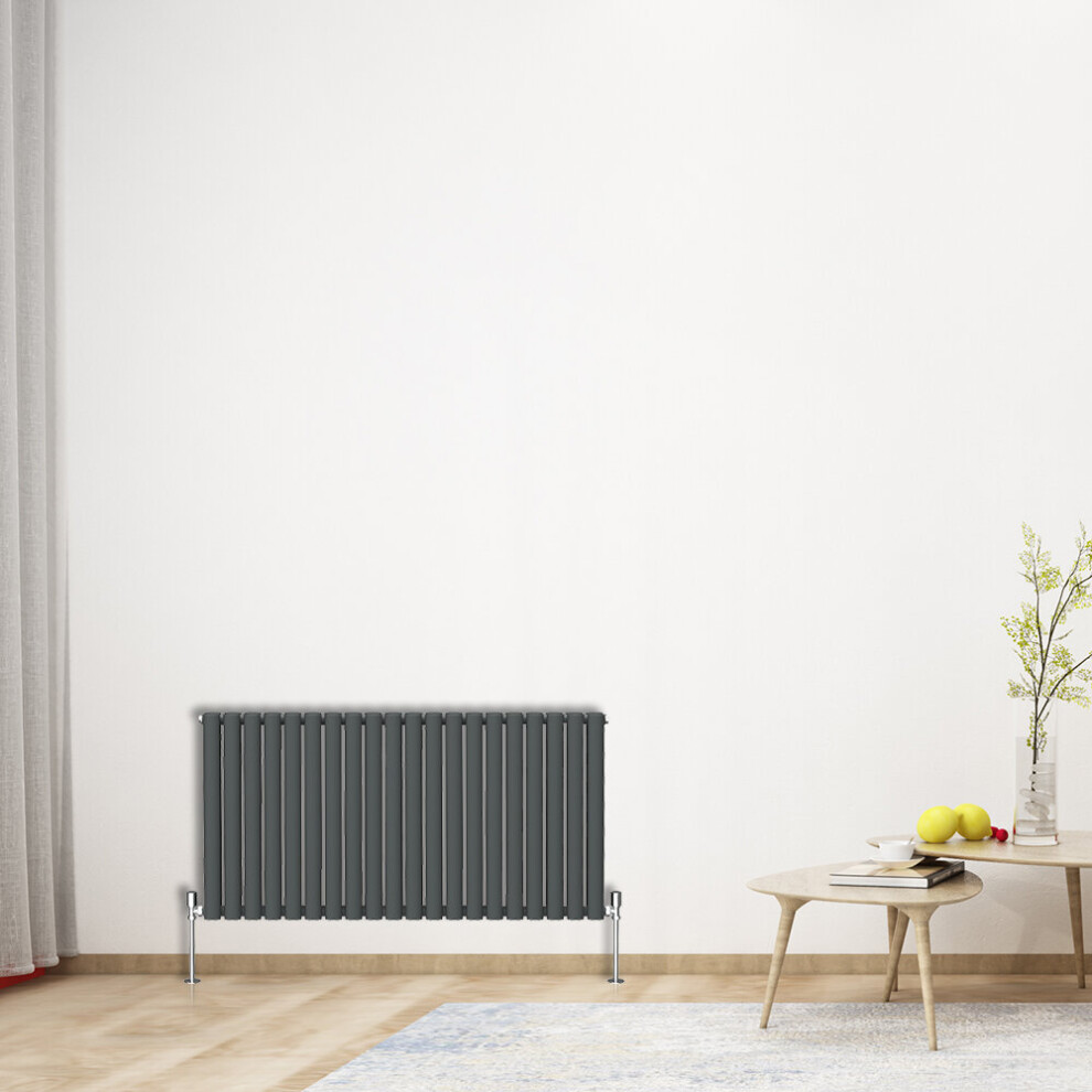 Nrg (Horizontal 600X1180mm - Double) Oval Column Designer Radiator Bathroom Central Heating Anthracite
