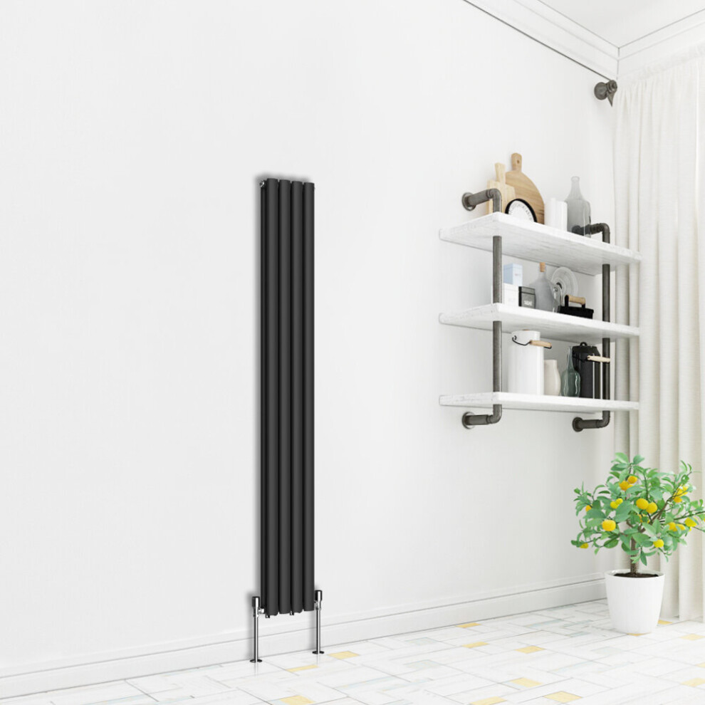 (Vertical 1800x236mm - Double) NRG Premium Black Radiator Oval Column Designer Central Heating  UK