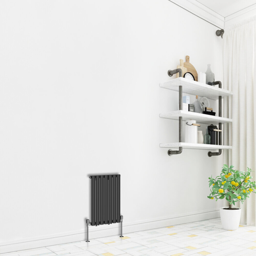 (Horizontal 600x413mm - Single) NRG Premium Black Radiator Oval Column Designer Central Heating  UK