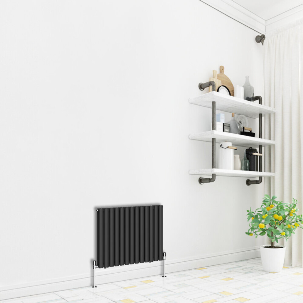 (Horizontal 600x767mm - Double) NRG Premium Black Radiator Oval Column Designer Central Heating  UK