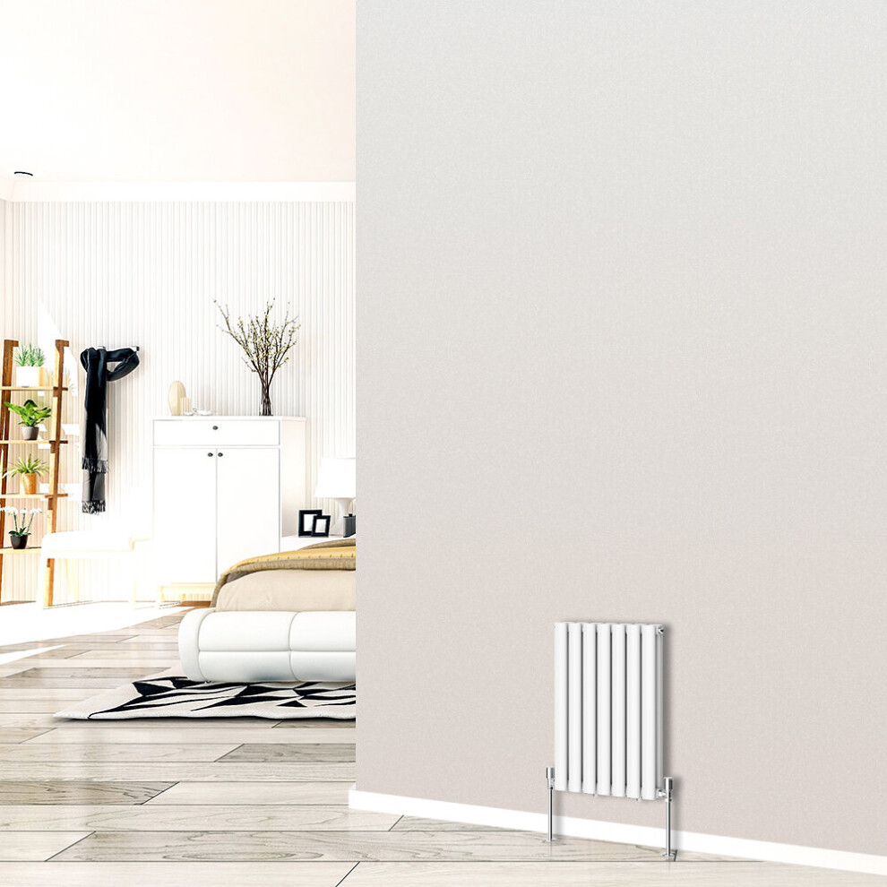 (Horizontal 600x413mm - Double) NRG White Designer Radiator Premium Oval Column Central Heating Perfect for Bathrooms Hallway Kitchen Living Room