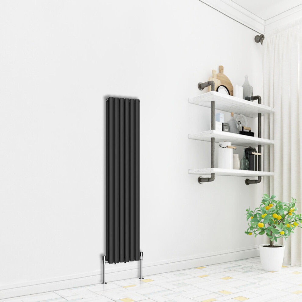 (Vertical 1600x354mm - Double) NRG Premium Black Radiator Oval Column Designer Central Heating  UK