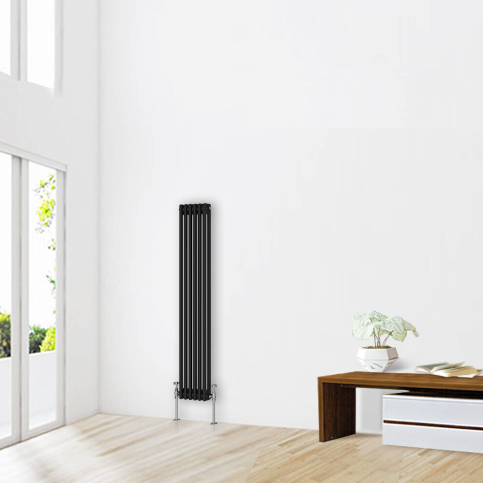 (1500 x 290mm-2 Column) NRG Traditional Black Horizontal Vertical Bathroom Cast Iron Radiator