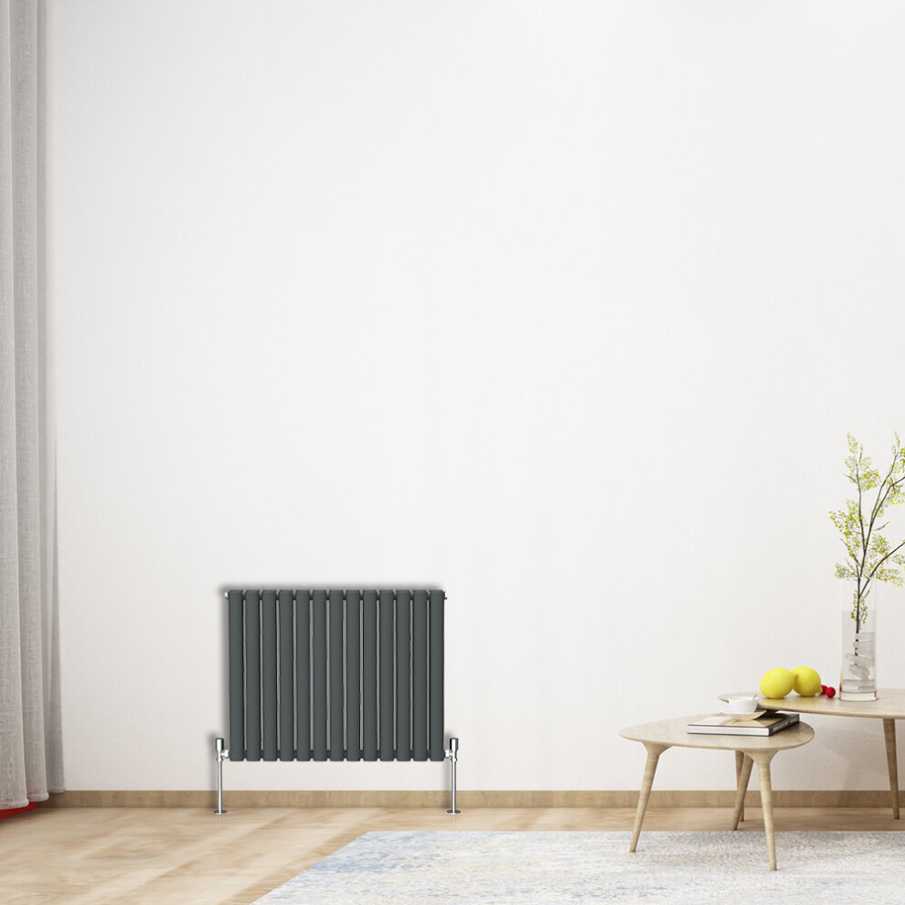 (Horizontal 600X767mm - Double) Nrg Oval Column Designer Radiator Bathroom Central Heating Anthracite 5059490120670