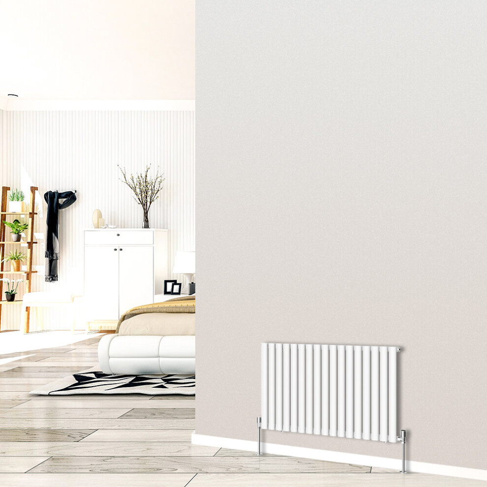 (Horizontal 600x1003mm - Single) NRG White Designer Radiator Premium Oval Column Central Heating Perfect for Bathrooms Hallway Kitchen Living Room