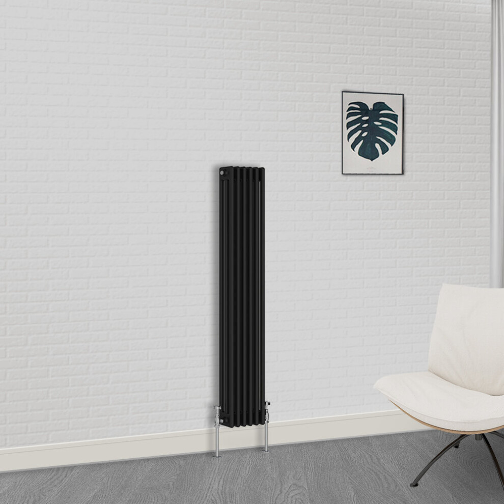 (1500 x 290mm-3 Column) NRG Traditional Black Horizontal Vertical Bathroom Cast Iron Radiator