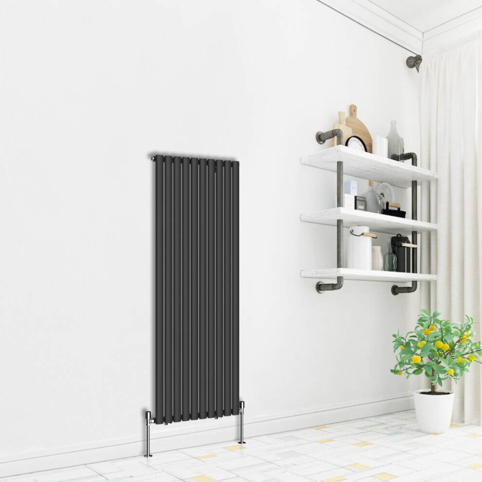 (Vertical 1600x590mm - Single) NRG Premium Black Radiator Oval Column Designer Central Heating  UK