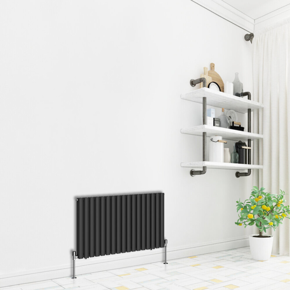 (Horizontal 600x1003mm - Double) NRG Premium Black Radiator Oval Column Designer Central Heating  UK