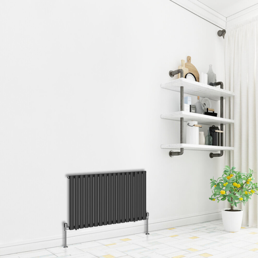 (Horizontal 600x1003mm - Single) NRG Premium Black Radiator Oval Column Designer Central Heating  UK