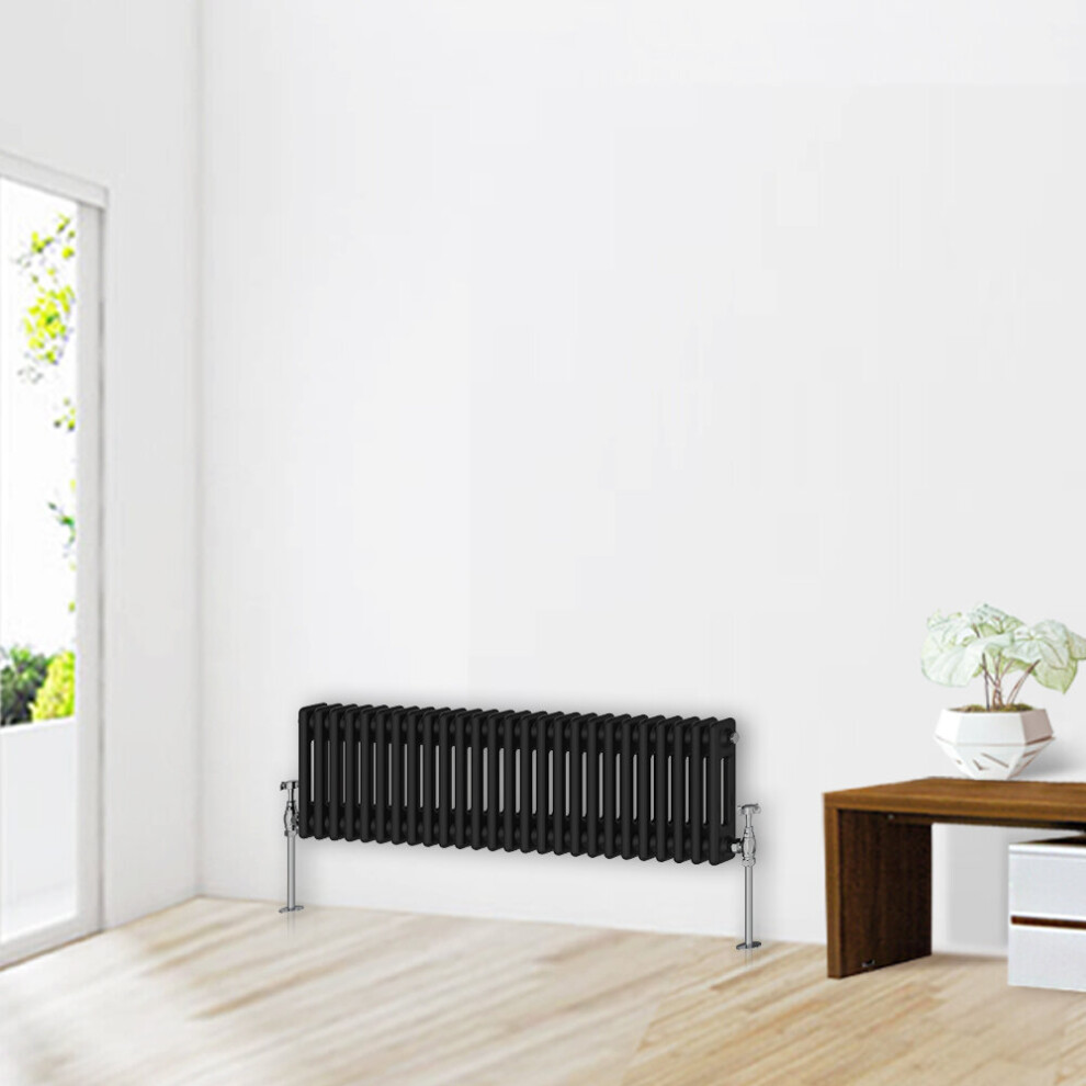 (300 x 1190mm-2 Column) NRG Traditional Black Horizontal Vertical Bathroom Cast Iron Radiator