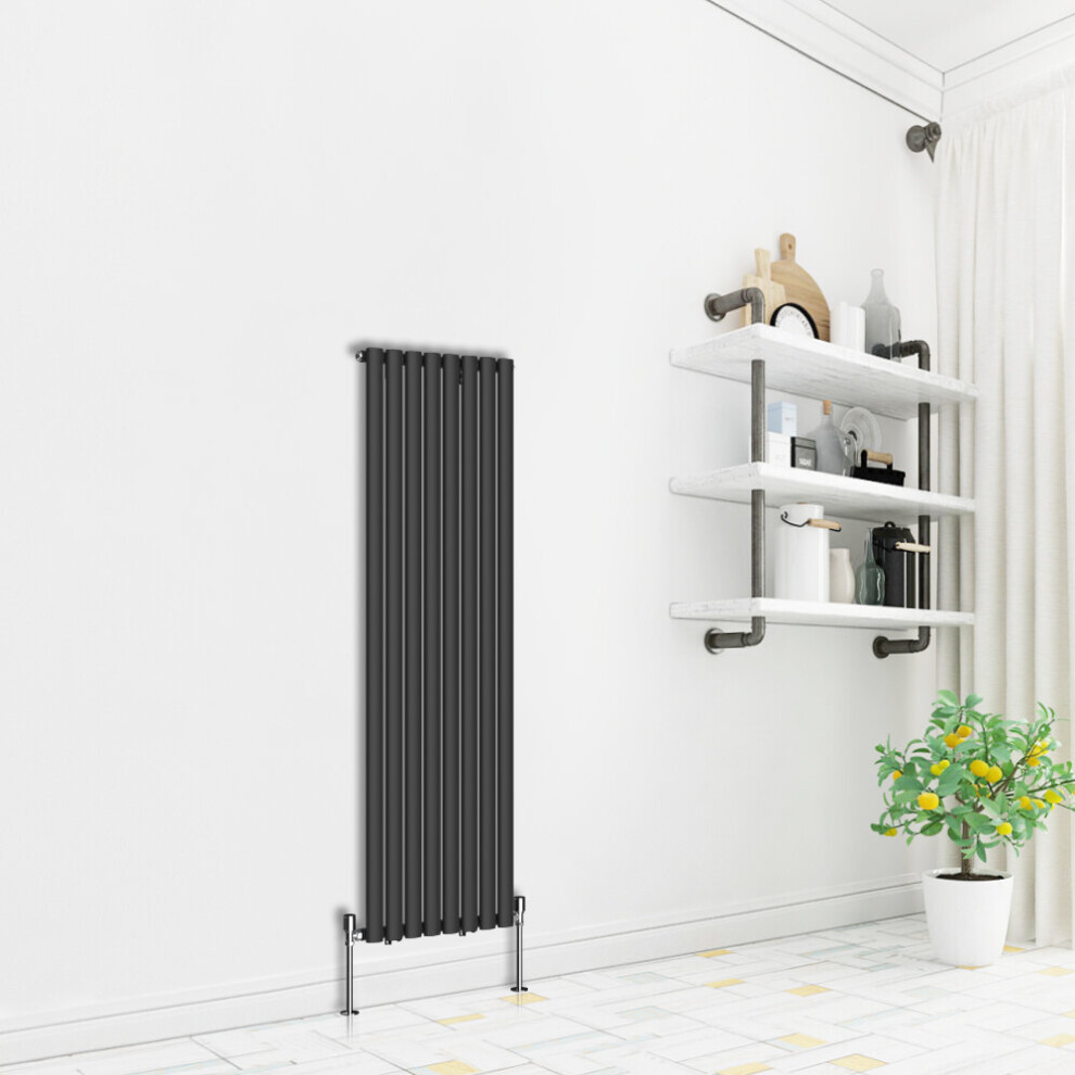 (Vertical 1600x472mm - Single) NRG Premium Black Radiator Oval Column Designer Central Heating  UK