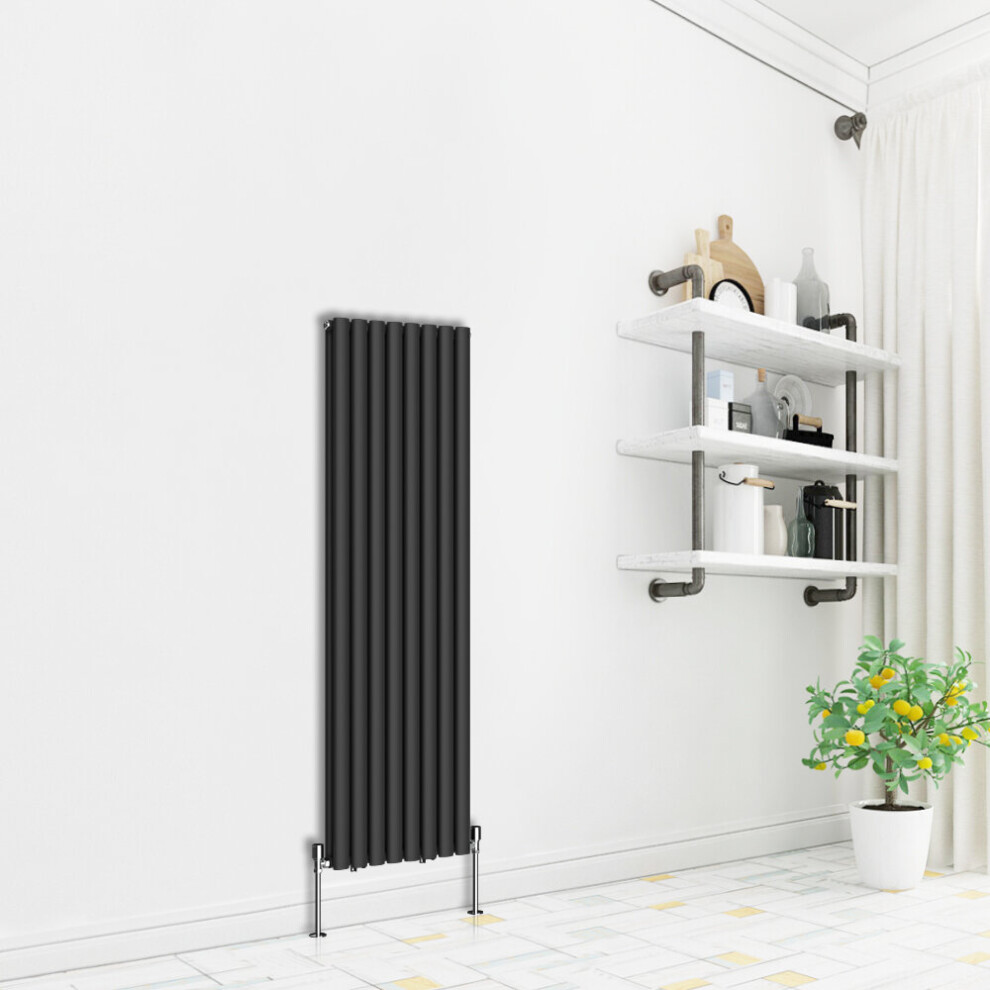 (Vertical 1600x472mm - Double) NRG Premium Black Radiator Oval Column Designer Central Heating  UK