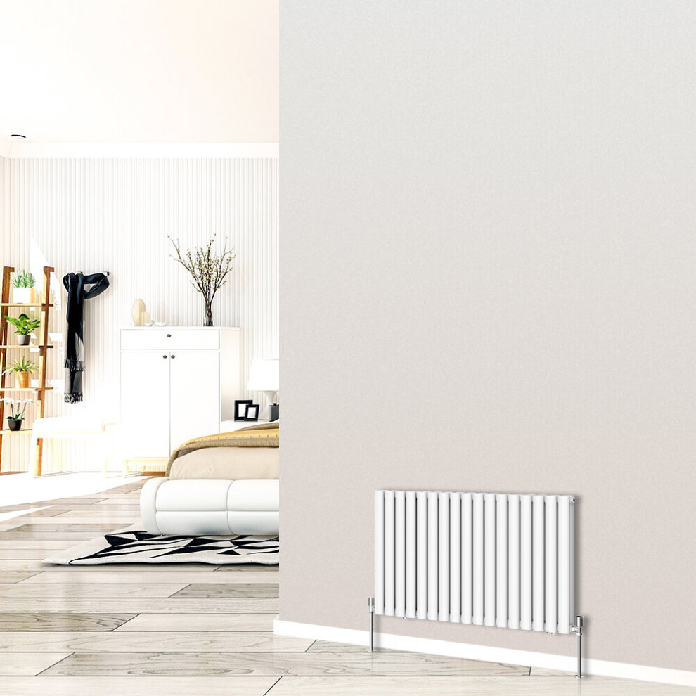 (Horizontal 600x1003mm - Double) NRG White Designer Radiator Premium Oval Column Central Heating Perfect for Bathrooms Hallway Kitchen Living Room