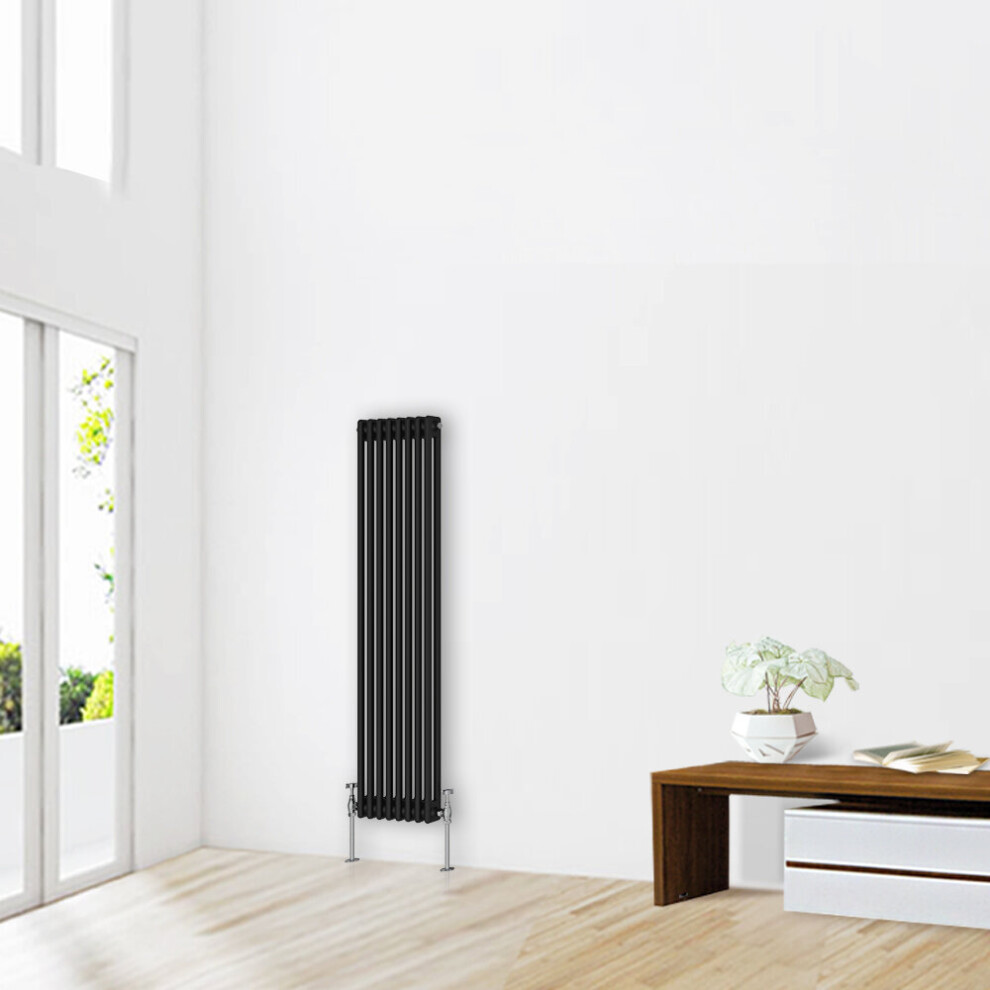 (1500 x 380mm-2 Column) NRG Traditional Black Horizontal Vertical Bathroom Cast Iron Radiator