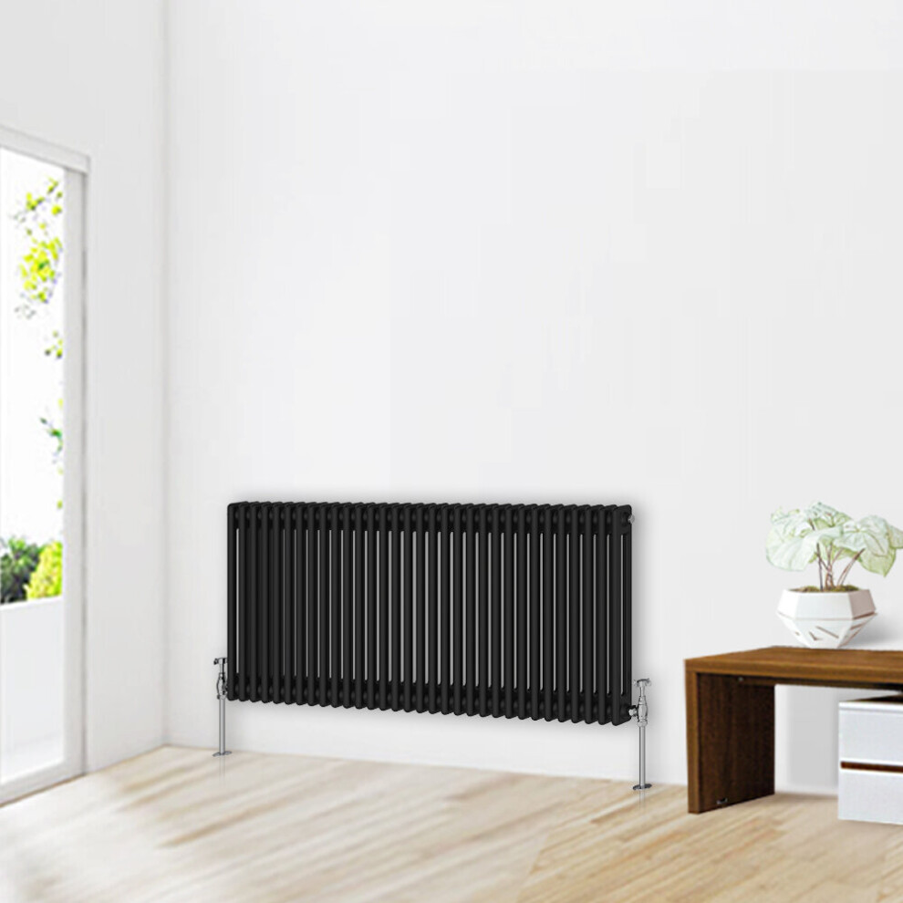 (600 x 1460mm-2 Column) NRG Traditional Black Horizontal Vertical Bathroom Cast Iron Radiator