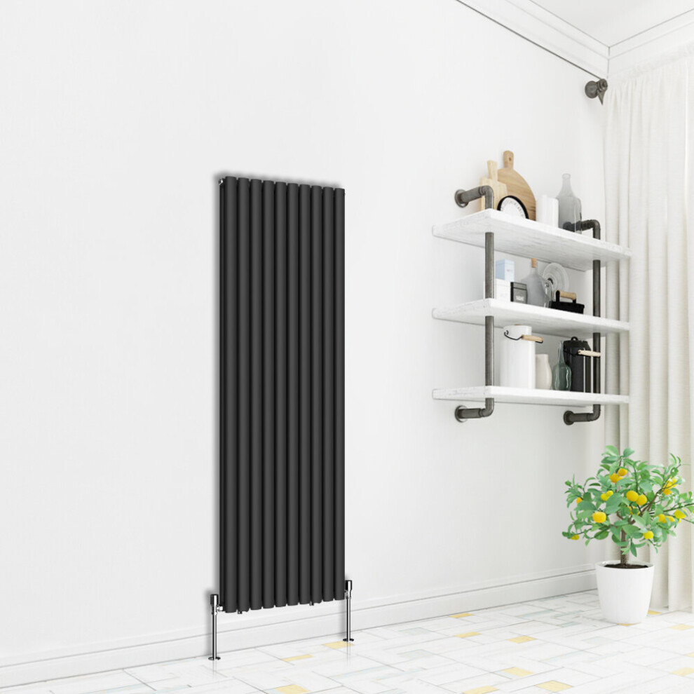 (Vertical 1800x590mm - Double) NRG Premium Black Radiator Oval Column Designer Central Heating  UK