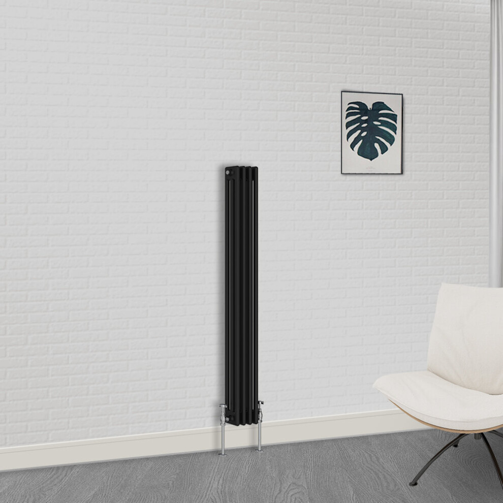 (1500 x 200mm-3 Column) NRG Traditional Black Horizontal Vertical Bathroom Cast Iron Radiator