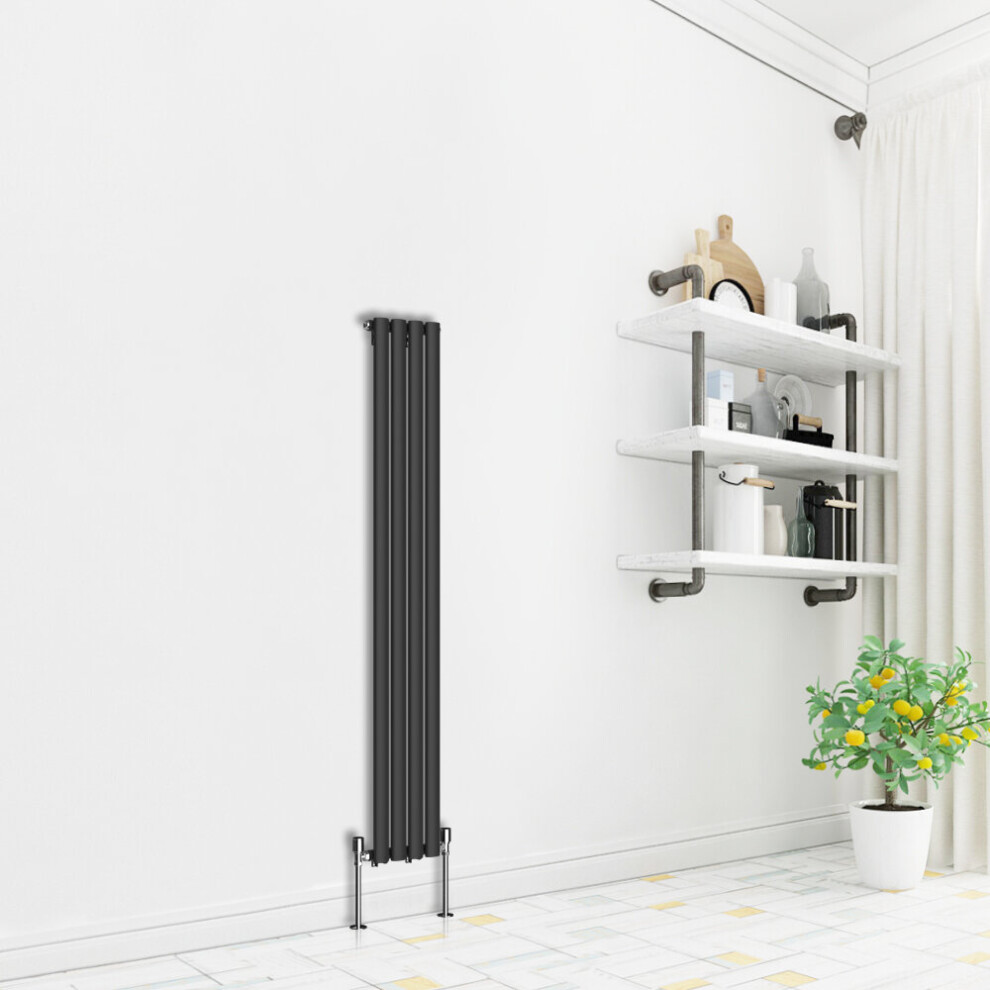 (Vertical 1600x236mm - Single) NRG Premium Black Radiator Oval Column Designer Central Heating  UK