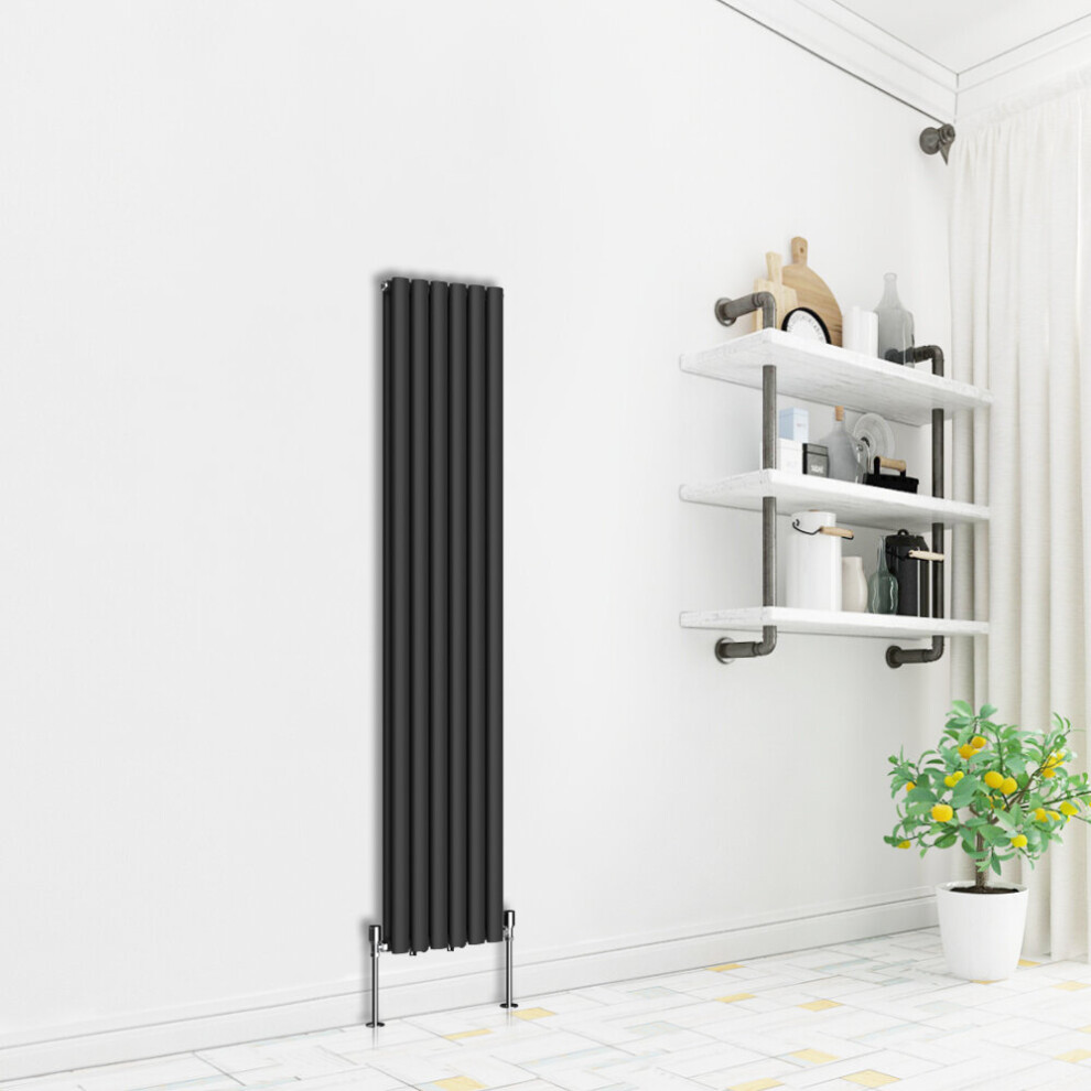 (Vertical 1800x354mm - Double) NRG Premium Black Radiator Oval Column Designer Central Heating  UK