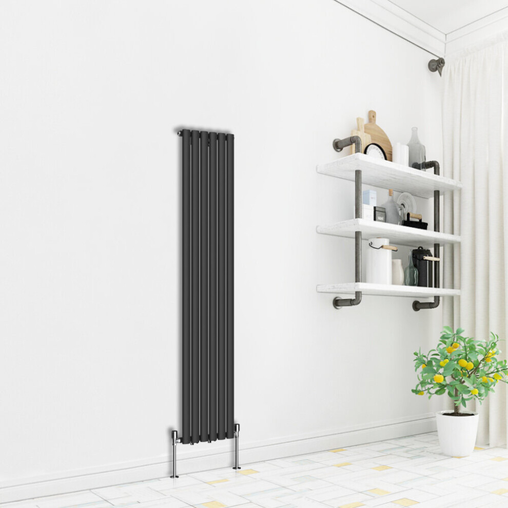 (Vertical 1800x354mm - Single) NRG Premium Black Radiator Oval Column Designer Central Heating  UK