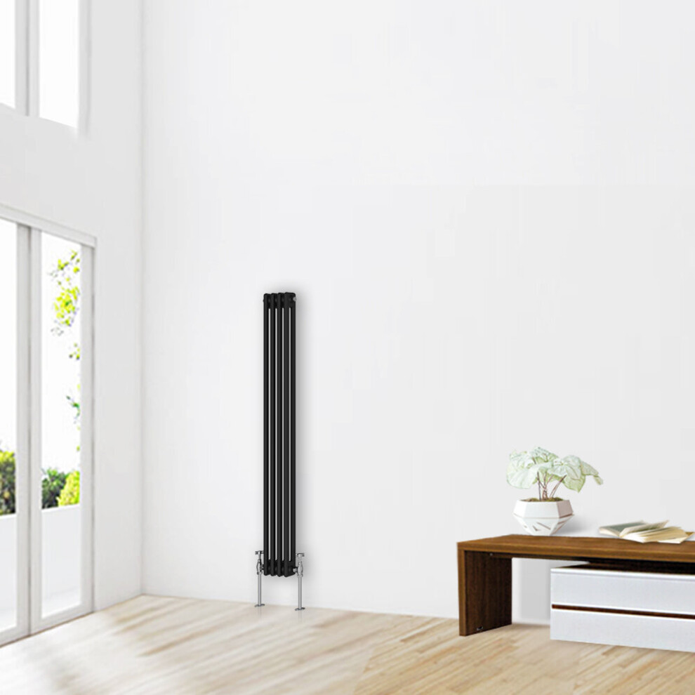 (1500 x 200mm-2 Column) NRG Traditional Black Horizontal Vertical Bathroom Cast Iron Radiator