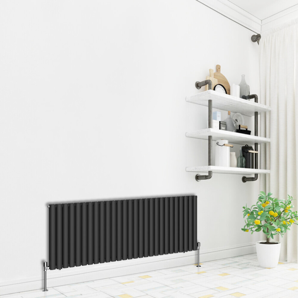 (Horizontal 600x1593mm - Double) NRG Premium Black Radiator Oval Column Designer Central Heating  UK