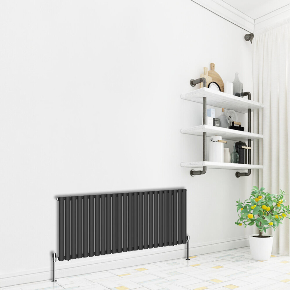 (Horizontal 600x1416mm - Single) NRG Premium Black Radiator Oval Column Designer Central Heating  UK