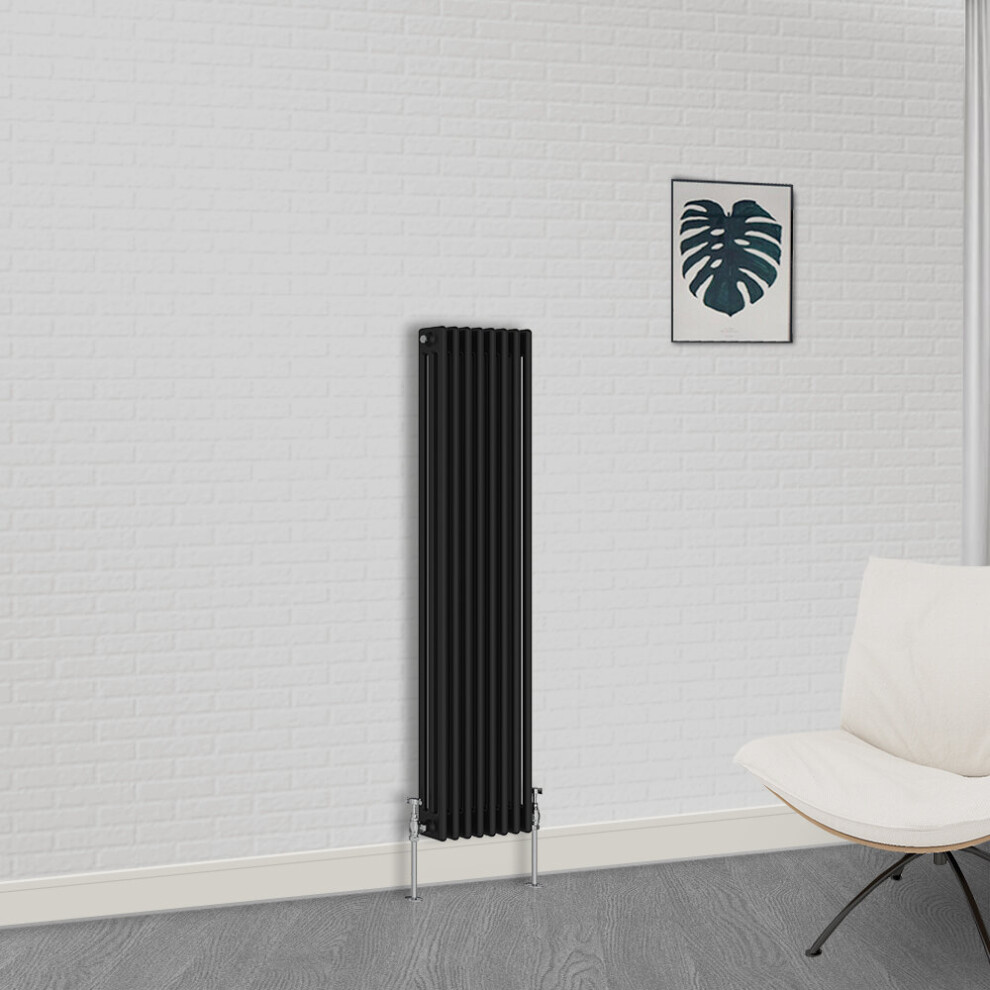 (1500 x 380mm-3 Column) NRG Traditional Black Horizontal Vertical Bathroom Cast Iron Radiator