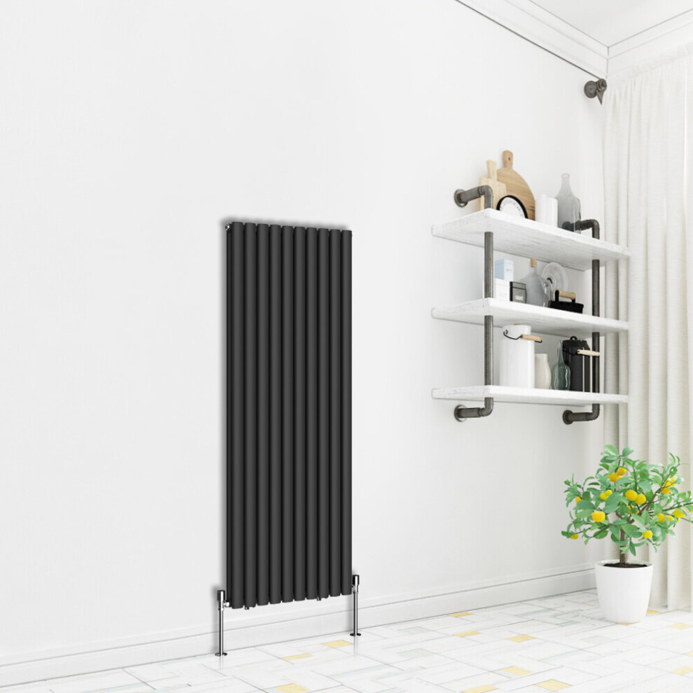 (Vertical 1600x590mm - Double) NRG Premium Black Radiator Oval Column Designer Central Heating  UK