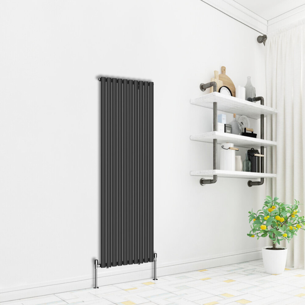 (Vertical 1800x590mm - Single) NRG Premium Black Radiator Oval Column Designer Central Heating  UK