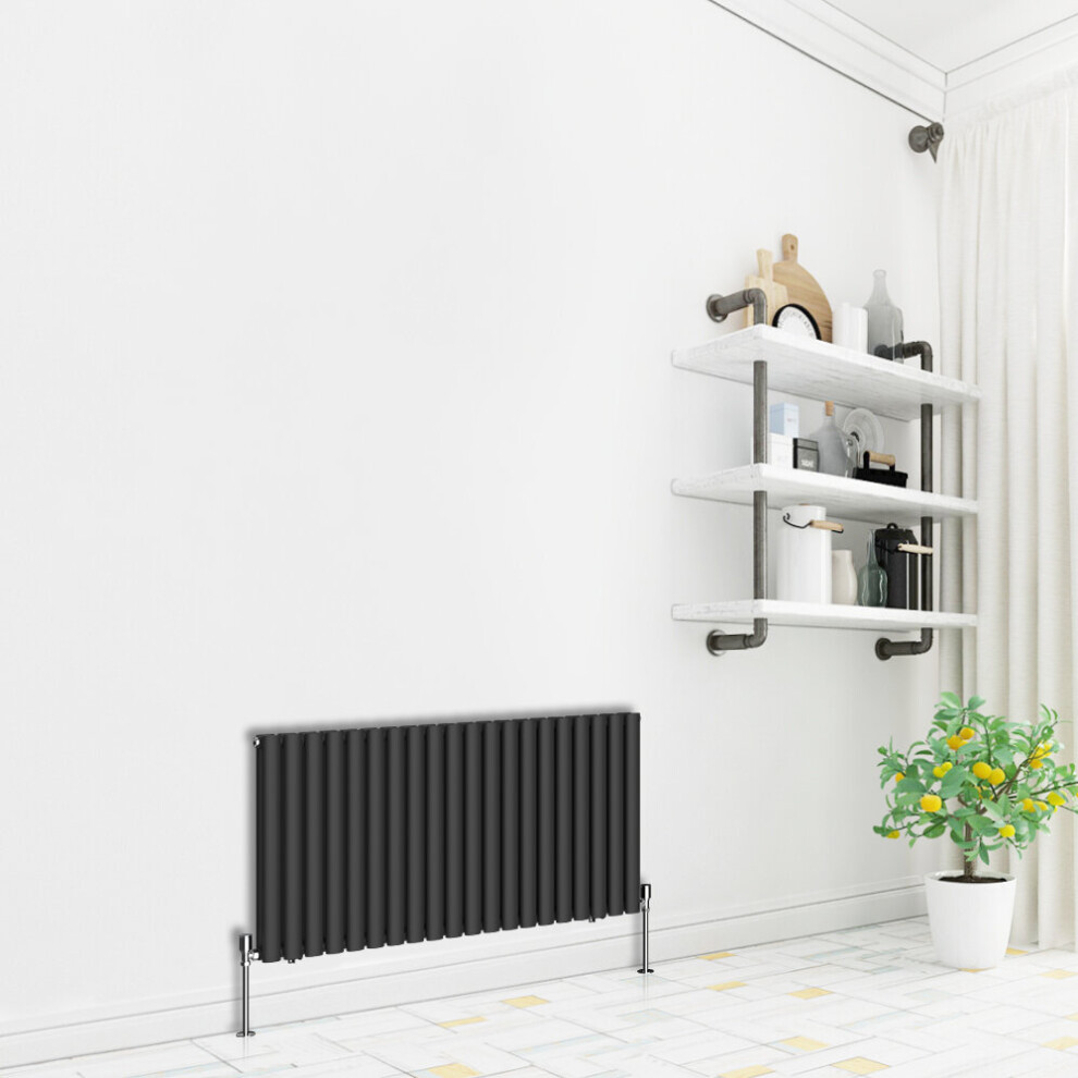 (Horizontal 600x1180mm - Double) NRG Premium Black Radiator Oval Column Designer Central Heating  UK