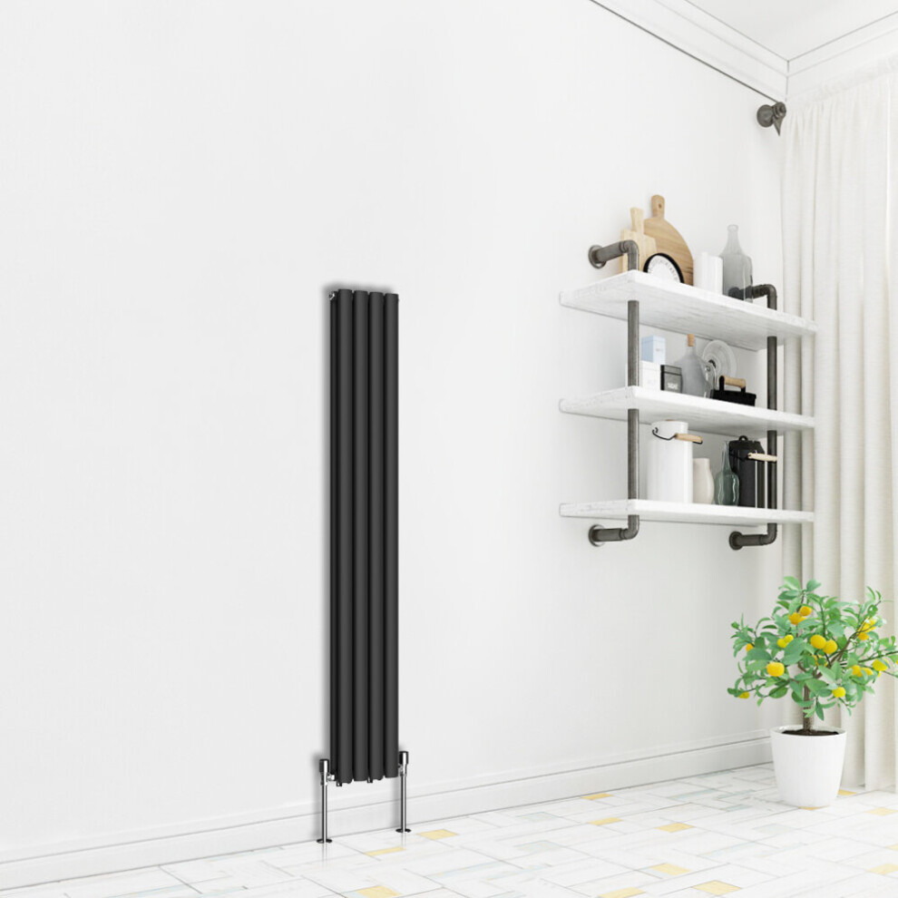 (Vertical 1600x236mm - Double) NRG Premium Black Radiator Oval Column Designer Central Heating  UK