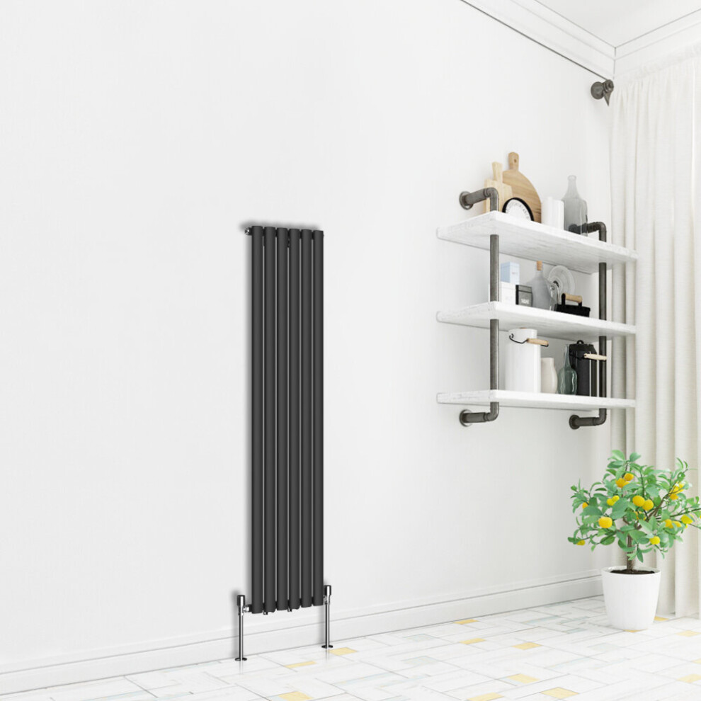 (Vertical 1600x354mm - Single) NRG Premium Black Radiator Oval Column Designer Central Heating  UK