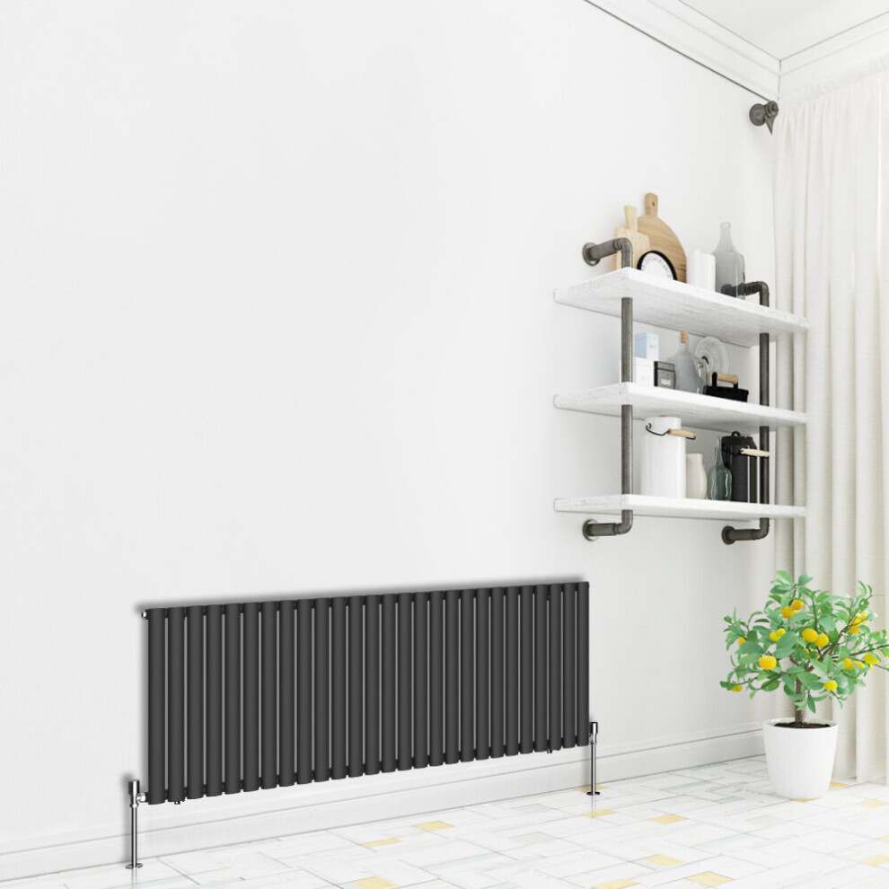 (Horizontal 600x1593mm - Single) NRG Premium Black Radiator Oval Column Designer Central Heating  UK