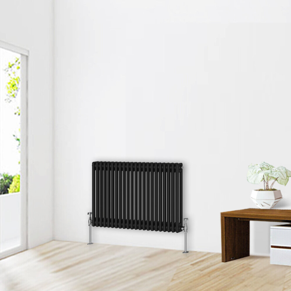 (600 x 1010mm-2 Column) NRG Traditional Black Horizontal Vertical Bathroom Cast Iron Radiator