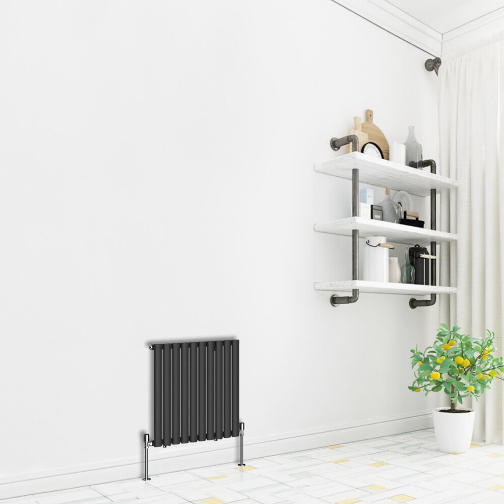 (Horizontal 600x590mm - Single) NRG Premium Black Radiator Oval Column Designer Central Heating  UK