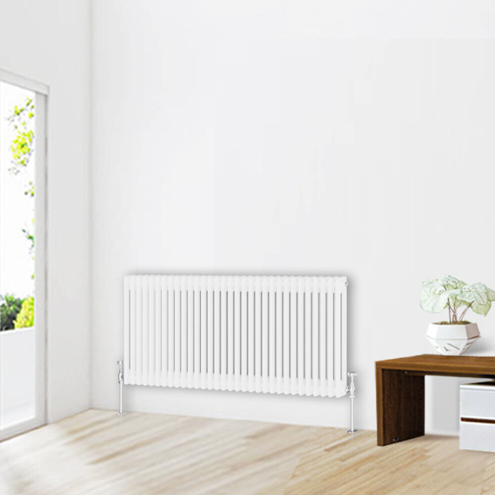 (600 x 1460mm-2 Column) NRG Traditional White Bathroom Cast Iron Radiator