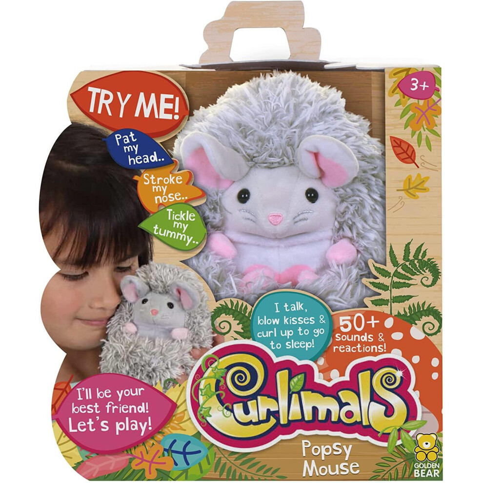 Curlimals POPSY Mouse Cute Interactive Soft Plush Toy