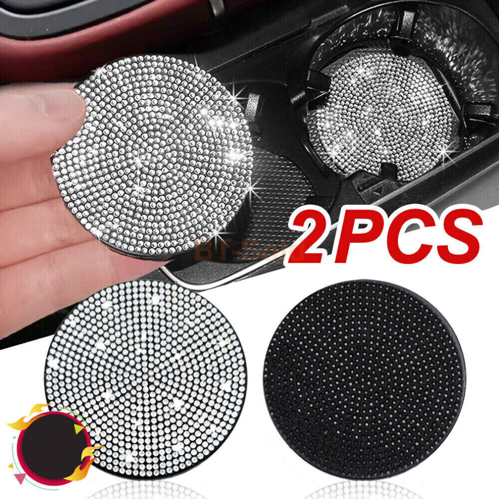 ( Lake (2Pcs)) Bling Rhinestone Coaster Car Cup Holder Anti-Slip Insert Water Bottle Pads Blue 7003606696304