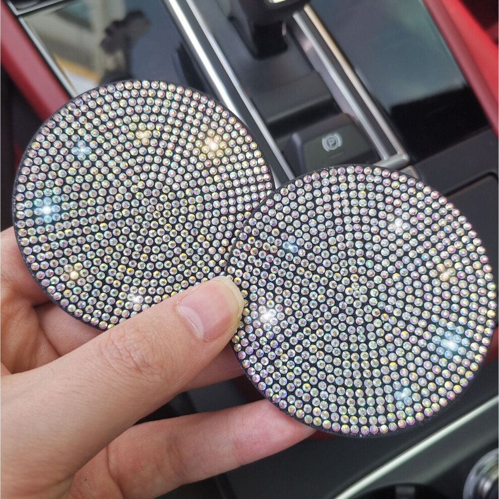 (Ab Color (2Pcs)) Bling Rhinestone Coaster Car Cup Holder Anti-Slip Insert Water Bottle Pads 7003606696267