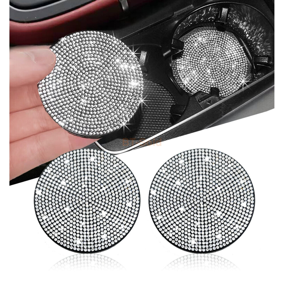 ( (2Pcs)) Bling Rhinestone Coaster Car Cup Holder Anti-Slip Insert Water Bottle Pads White 7003606696243