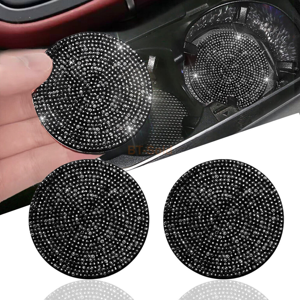 ( (2Pcs)) Bling Rhinestone Coaster Car Cup Holder Anti-Slip Insert Water Bottle Pads Black 7003606696250