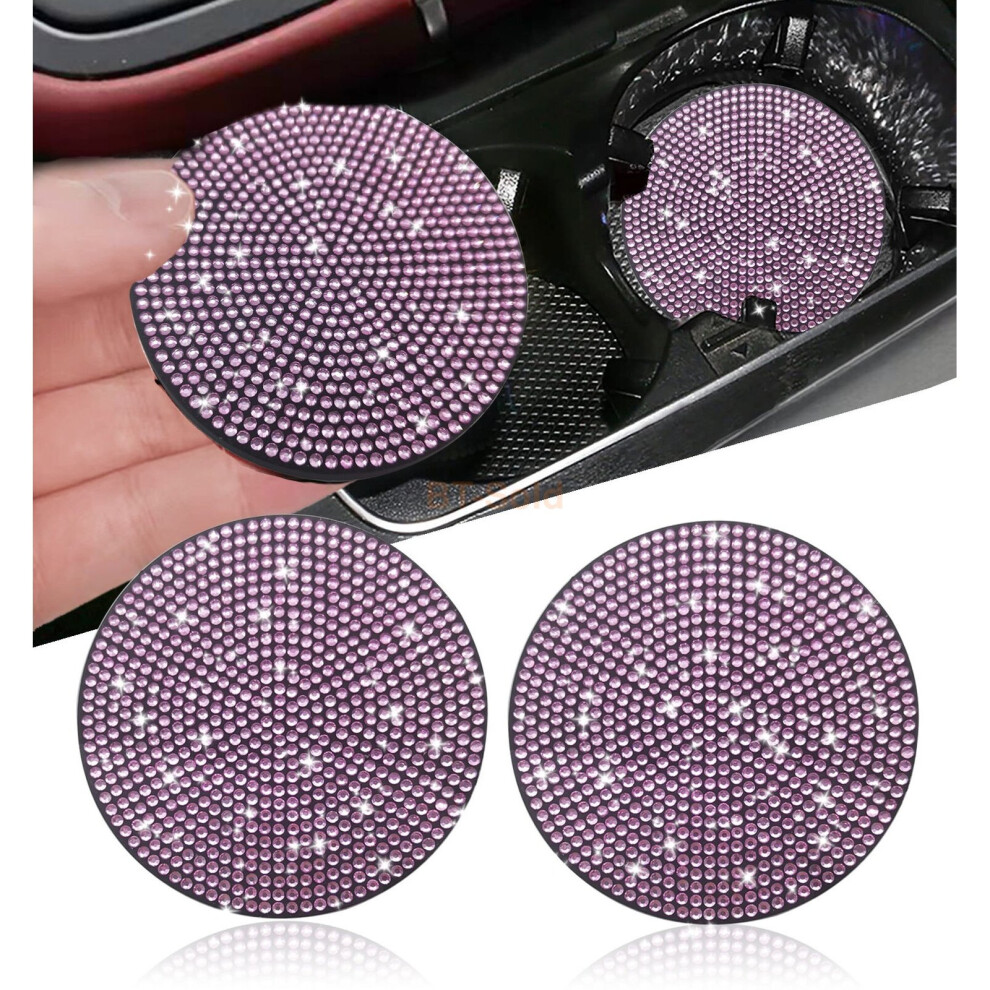 ( (2Pcs)) Bling Rhinestone Coaster Car Cup Holder Anti-Slip Insert Water Bottle Pads Pink 7003606696274