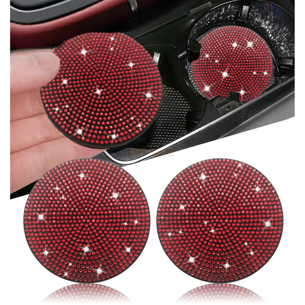 ( (2Pcs)) Bling Rhinestone Coaster Car Cup Holder Anti-Slip Insert Water Bottle Pads Red 7003606696281