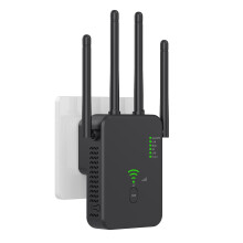 (Black) Wifi Extender Repeater 1200mpbs Wireless Signal Booster Internet Amplifier