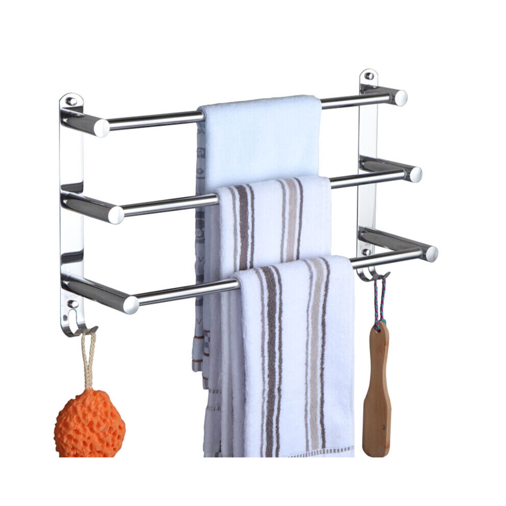 (3 Tier Towel Rail 60cm) 60/90cm Bathroom Wall Mounted Towel Rail Stainless Steel 3 Tier Towel Bar Chrome