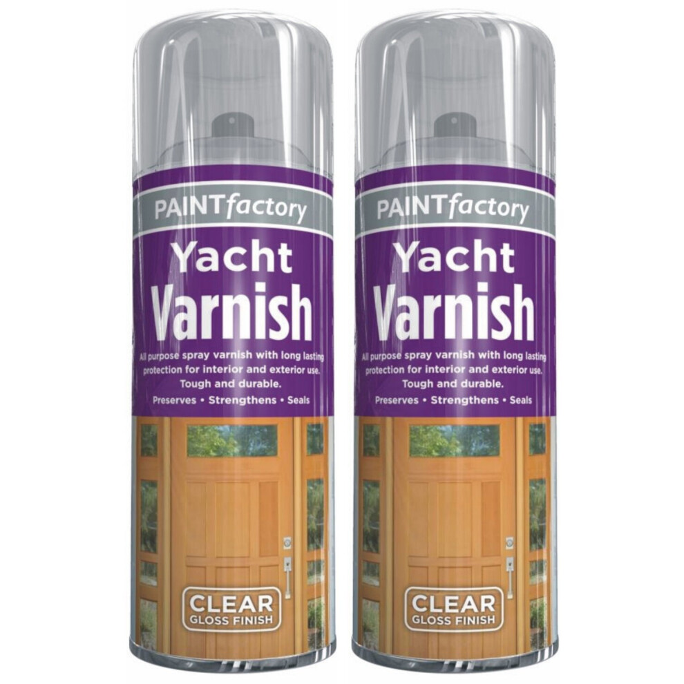 2 x 400ml Clear Yacht Varnish Spray Paint Aerosol Lacquer Wood Metal