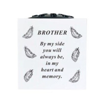 Graveside Memorial Rose Bowl Plastic White Feather Ornament-Brother