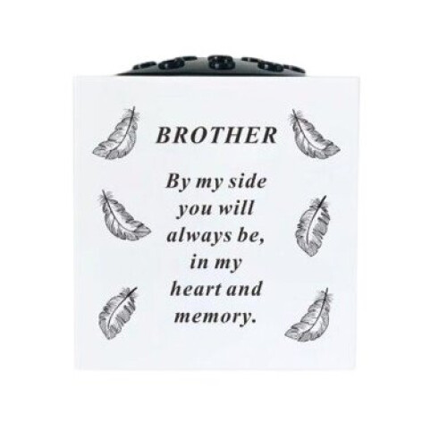 Graveside Memorial Rose Bowl Plastic White Feather Ornament-Brother