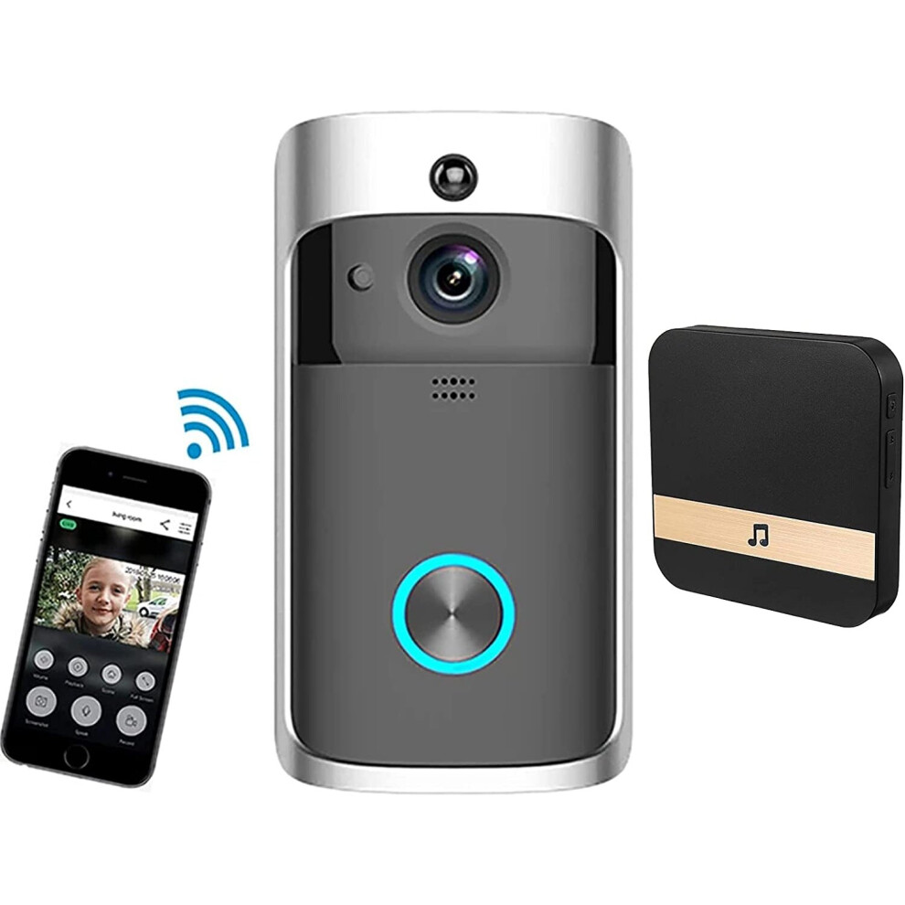 (Black+Silver Doorbell Camera with Chime And Battery) Smart Wireless WiFi Ring Doorbell Security Intercom Video Camera Door Bell